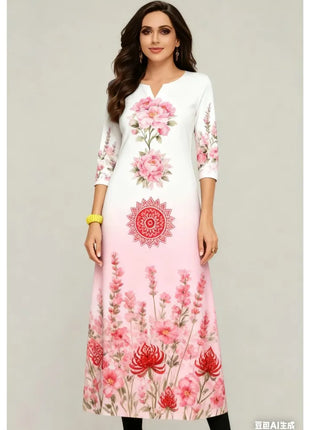 Muslim Flowers Kurt Christmas Women's Casual Fashion Comfortable Dress Long Sleeve Straight Tube Casual Ethnic Arabian Dress