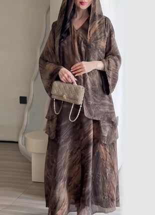 Eid Abaya for Women Print Cardigan Scarf Set Muslim Dresses Ramadan Morocco Dubai Jalabiya Kaftan Vestidos Arab Long Robe 2025