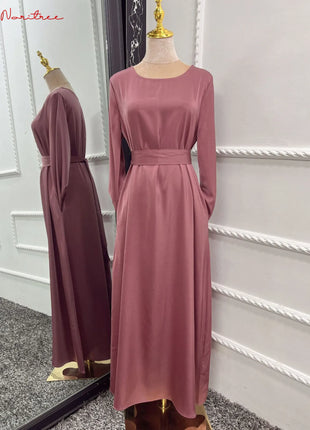 Fashion Sliky Djellaba Muslim Dress Dubai Full Length Flare Sleeved Soft Abaya Dubai Turkey Muslim Islam Robe WY921