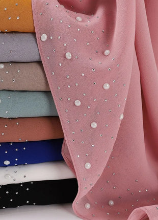 Hot Diamond Pearl Chiffon Hijabs for Women Muslim Fashion Long Shawl Head Wrap for Women Turbans for Women Ramadan Turban Femme