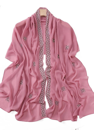 Fashion Rhinestone Chiffon Long Scarf Shawl for Women Head Wrap Hijab Turban Islam Veil Bandanas Bufanda Foulard Turbante Mujer