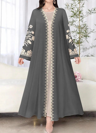 Muslim Women's Long Sleeve Printed Abaya Cardigan Elegant Fashion plus Size Outerwear Polyester Fabric Digital Printing