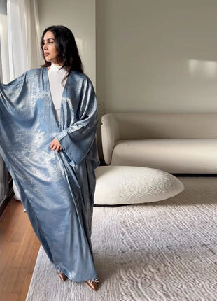 Shiny Party Abaya Ramadan Eid Batwing Satin Open Kimono Dubai Luxury Muslim Damen Abayas For Women Kaftan Dress Islamic Clothing