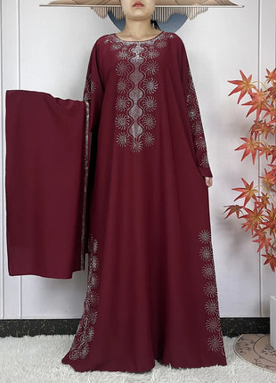 2024 Muslim Sets Women Party Dress Dubai Long Sleeve Diamonds Dashiki Islam Women Chiffon Comfort Fabric African Tradition Abaya