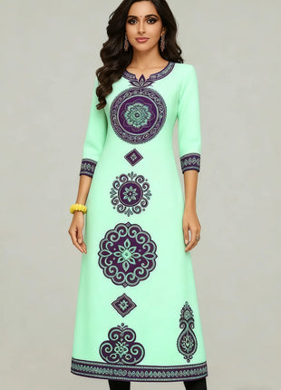 National style Kurt Women's Fashion Comfortable Long Sleeve Straight Casual Ethnic Peacock Pattern New Dress Ladies Abaya Muslim