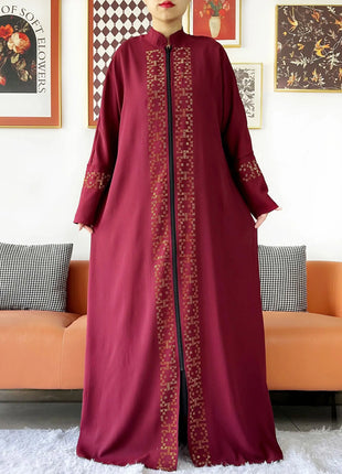 2024 Muslim Ramadan Tranditional Turtleneck Long Sleeve Dress Women Cardigan Open Abaya Dubai Caftan Islamic Kimono Clothes