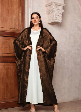 Shiny Party Abaya Ramadan Eid Batwing Satin Open Kimono Dubai Luxury Muslim Damen Abayas For Women Kaftan Dress Islamic Clothing