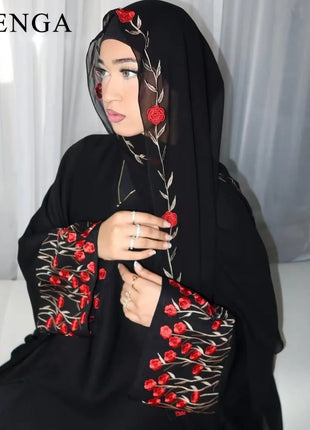 Luxury Embroidered Sleeve Cardigan for Muslim Women Ramadan Modest Abaya Dress with Hijab Elegant Islamic Party Turkish Outfit
