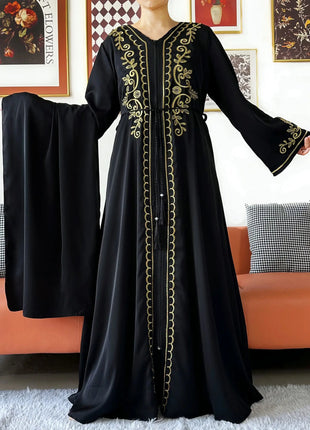 2025 New Elegant Women Abaya Long Sleeve Chiffon Loose Open Abaya Muslim Islamic Clothing Cardigan Style for Special Occasions