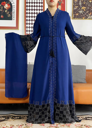 Latest Women Elegant Dresses Dubai Party Outfits Long Sleeve Chiffon Dashiki Muslim Women Robe Open African Abaya Clothing
