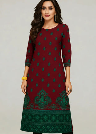 Muslim Dress Kurt Women's Fashionable Elegant Straight Tube Casual Kurtta Color Elephant Pattern Abaya Femme Dubaï Slit hem