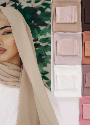 2 Piece Set Chiffon Hijab Matching Undercap Chiffon Scarf with Matching Underscarf Shawls Scarves Head Scarf Headwraps for Women