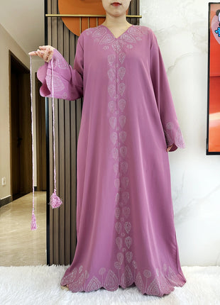 New 2024 Dubai Diamond Muslim Modest Dress for Women Elegant Arabic Femme Hijab Abaya 2024 Islamic Long Sleeve Turkey Clothing