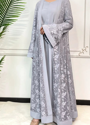 Ramadan Eid Prayer Lace Abaya 2 Piece Set Inner Dress Women Flare Sleeve Long Abayas Kaftan Djellaba Dubai Party Vestidos 2026