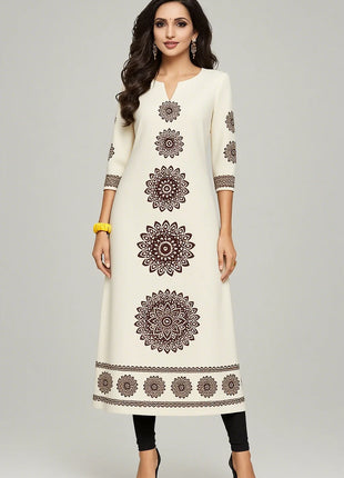 Muslim 2026 Dress Kurt Women's Fashionable And Elegant Long Sleeved Straight Tube Casual Round Neck Colorful Pattern Noble Skirt