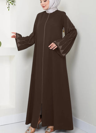 Muslim Fashion Women's Hot Diamond Long Sleeve Loose Coffee Style Elegant Dress