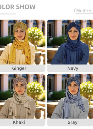 2025 Muslim Women Instant Scarf Sequin Hijab Turban Pull On Headscarf Ramadan Islam Pray Hijabs Niqab Nikab Pull On Head Wrap