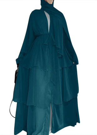 Kimono 3 Layer Chiffon Abayas for Women Muslim Dress Dubai Turkey Kebaya Open Abaya Islamic Jalabiya Caftan Marocain Femme Robe