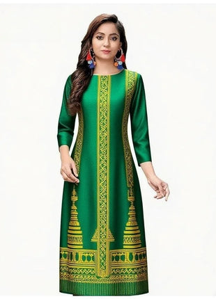 Muslim Women Kurtta Casual Dress Middle Eastern Straight Casual Ethnic Slit hem Mandarin National Style Caftan Marocain Femme