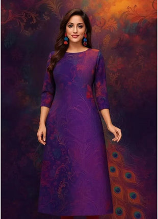 Muslim Women's Kurt Fashionable And Elegant Long Sleeved Straight Tube Casual Kurtta Peacock Pattern Kaftan Marroqui Slit hem