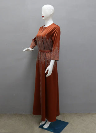Eid Satin Dress for Women Diamond Muslim Ramadan Party Abaya Long Dress Belt Kaftan Vestidos Largos Dubai Robe Jalabiya 2024