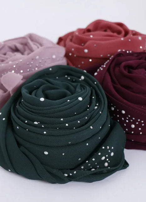 180*70CM New Plain Diamond Beads Bubble Chiffon Instant Hijab Shawls Solid Thick Head Wraps Foulard Sjaal Muslim Bonnet Cachecol