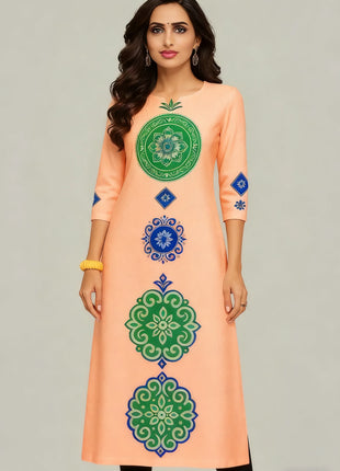 National style Kurt Women's Fashion Comfortable Long Sleeve Straight Casual Ethnic Peacock Pattern Robe Musulman Femme