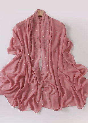 Hot Diamond Pearl Chiffon Hijabs for Women Muslim Fashion Long Shawl Head Wrap for Women Turbans for Women Ramadan Turban Femme