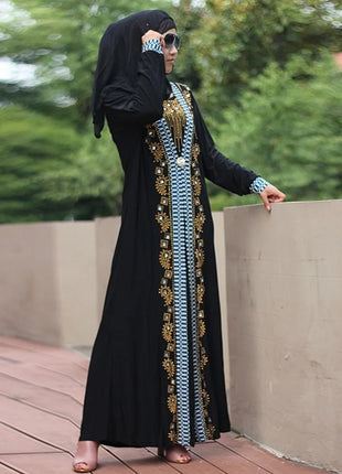 Dubai Arab Islam Abaya Women Muslim Long Dress Sequin Beading Kaftan Robes Elegant Splice Maxi Dresses Islamic Clothing Caftan