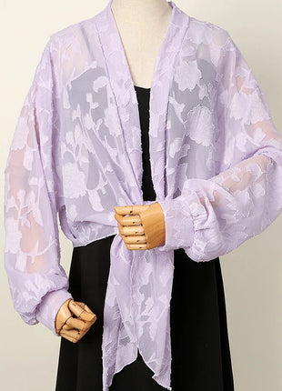 New Plain Chiffon Sun Protection Shawl Solid Color Silver Sprinkled Cut Flowers Wraps  Women Summer Outdoor Uv Protection Cape