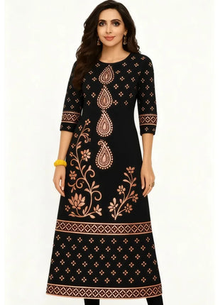 Muslim Dress Kurt Women's Fashionable And Elegant Long Sleeved Straight Tube Casual Round Neck Pattern Robe Traditionnelle Arabe