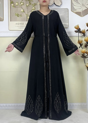 2024 Muslim Abaya For Women Long Sleeved Chiffon Diamonds Loose Fit Femme Robe Islam Maxi Dubai Fashion Party Dresses With Scarf