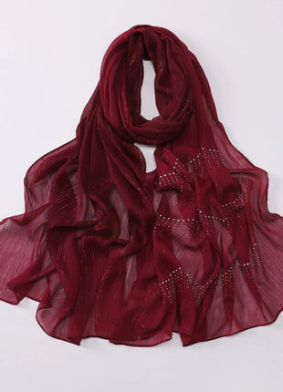 Luxury Rhinestone Chiffon Hijabs Woman Muslim Scarf Shawls Solid Lady Party Shawl Wraps Islamic Turban Female Headscarf Ramadan