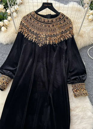 Chic vintage velour long sleeve slim Elegant Fairy korean fashion Boho Sundress women clothing