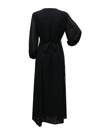 Women Long Loose Maxi Dress Muslim Dubai Women's Clothing Hot Diamond Belt Robe Dinner Dress