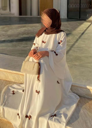 Women Dress Muslim Abaya for Eid Arab Bow Flare Sleeve Long Robe Jalabiya Ramadan Dubai Abayas Kaftan Vestidos Morocco Dresses