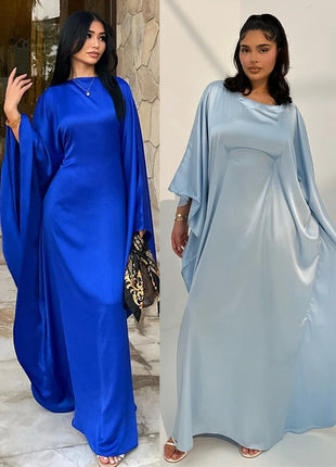 Eid Shiny Batwing Satin Abaya Dubai Luxury 2024 Muslim Abayas For Women Maxi Kaftan Dress Islamic Clothing Caftan Marocain Femme