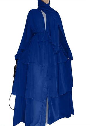 Kimono 3 Layer Chiffon Abayas for Women Muslim Dress Dubai Turkey Kebaya Open Abaya Islamic Jalabiya Caftan Marocain Femme Robe