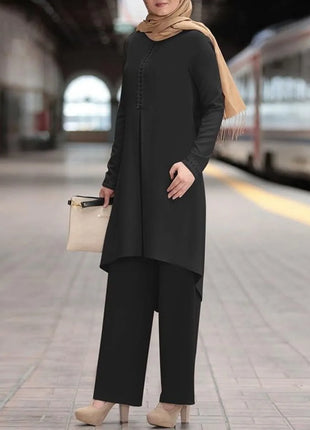 Ramadan Two Piece Sets Shirt &Pants Women Muslim Suits Shirt Blouse Musulman Ensembles Moroccan Kaftan Islamic Dress Sets