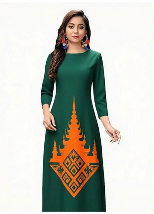 Muslim Women Kurtta Casual Dress National Style Straight Casual Ethnic Flower Mandarin Design Suitable Morocco Slit hem