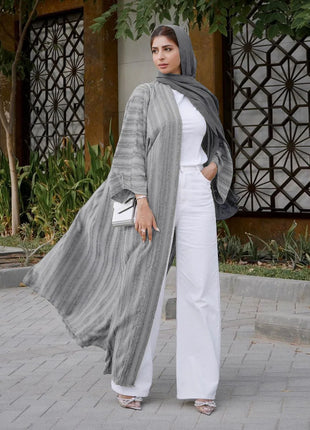 2024 New Fashion Muslim Kimono Abaya Solid Striped Retro Ethnic Cardigan Robe Dubai Middle Eastern Saudi Arabia Eid Clothes