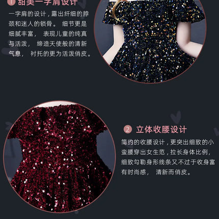 Girl's Western Style Evening Dress Flower Girl Sequined Catwalk Host Piano Performance Princess Dress