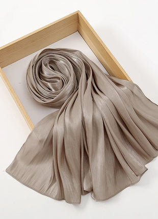 Newest Plain Shimmer Hijab Silk Wrinkle Scarf Muslim Woman Hijab Shawls Islam Woman Long Wraps Femme Headband Pure Turban
