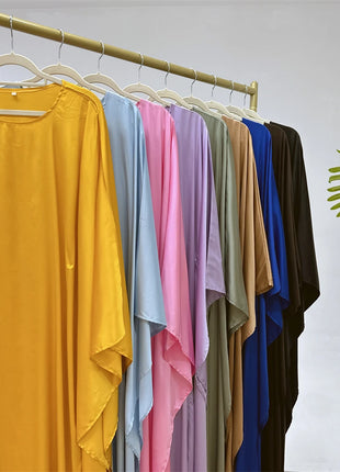 Eid Shiny Batwing Satin Abaya Dubai Luxury 2024 Muslim Abayas For Women Maxi Kaftan Dress Islamic Clothing Caftan Marocain Femme