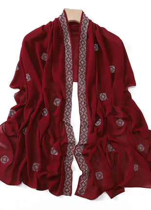 Fashion Rhinestone Chiffon Long Scarf Shawl for Women Head Wrap Hijab Turban Islam Veil Bandanas Bufanda Foulard Turbante Mujer