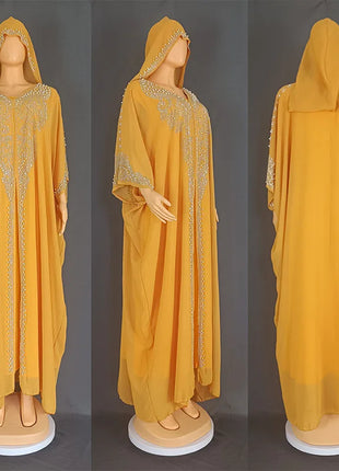 Eid Muslim Dress for Women Hooded Abaya 2 Piece Set Diamond Jalabiya Morocco Party Dresses Dubai Abayas Kaftan Vestido Long Robe