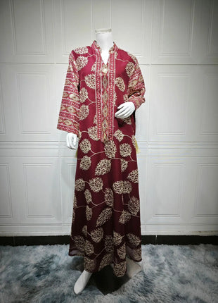 Muslim Women's Light Blue Islamic Embroidered Abaya with Gold Detailing Ideal for Formal Events in Middle East like UAE Saudi