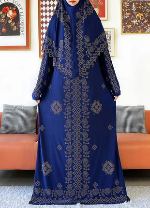 Muslim Two Piece Set Hijab Prayer Dress Fashion Abaya Set Women Prayer Garment Hijab Long Khimar Long Dress Sets Islamic Ramadan