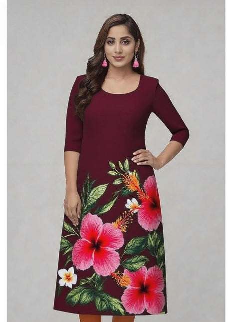 Muslim Kurtta Women's Casual Fashion Dress National Style Straight Tube Casual Ethnic Flower Robe Arabe Femme Modest Slit hem