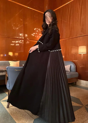 Eid Muslim Pearl Abaya for Women Beading Ramadan Cardigan Pleated Long Dress Morocco Kaftan Long Abayas Dubai Robe Jalabiya 2024